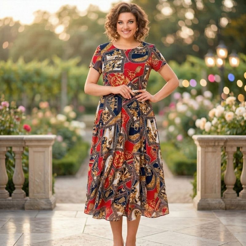 Robe midi Malta™ avec imprimé baroque + Ceinture gratuite