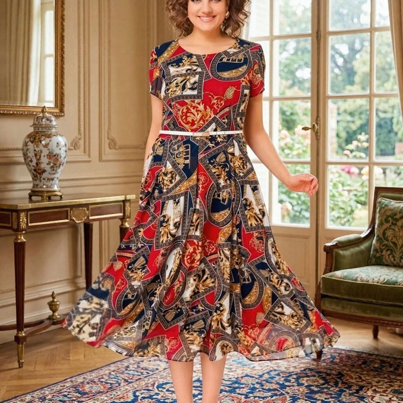 Robe midi Malta™ avec imprimé baroque + Ceinture gratuite