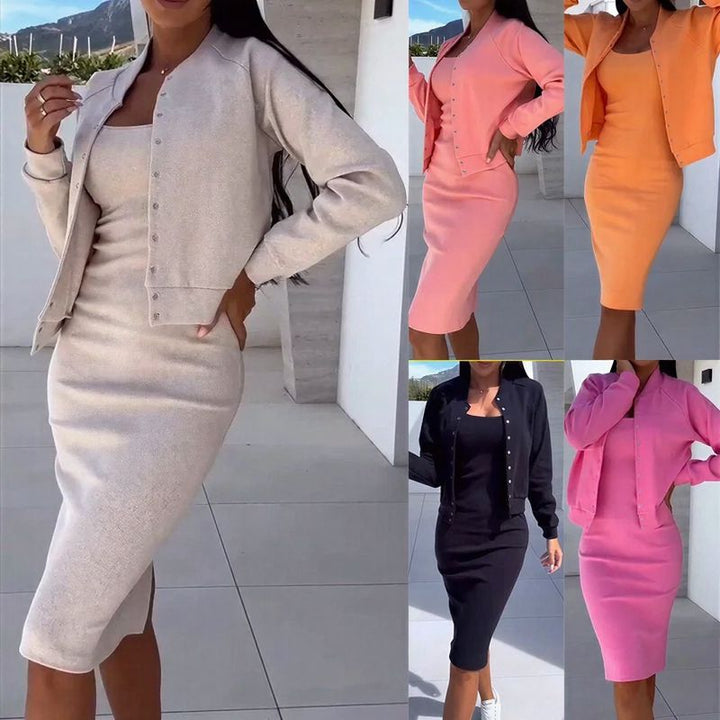 Ensemble Mila™ avec robe midi et cardigan cropped boutonné
