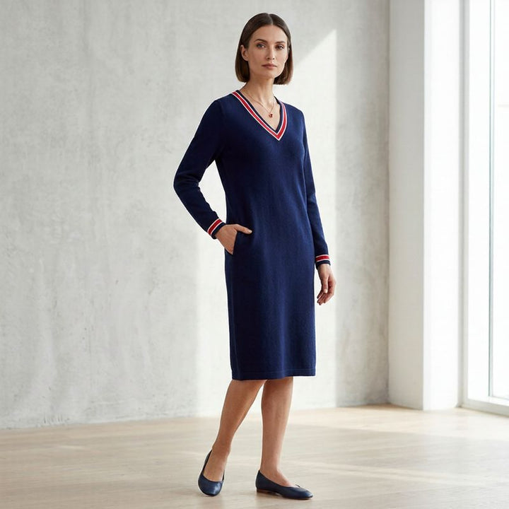 Robe midi Freya™ avec décolleté en V contrasté et poches sport-chic