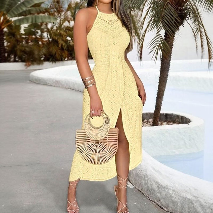 Robe midi Solare™ en dentelle ajourée avec fente avant