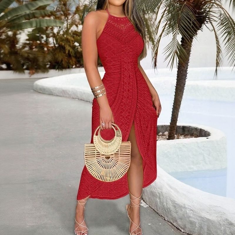 Robe midi Solare™ en dentelle ajourée avec fente avant