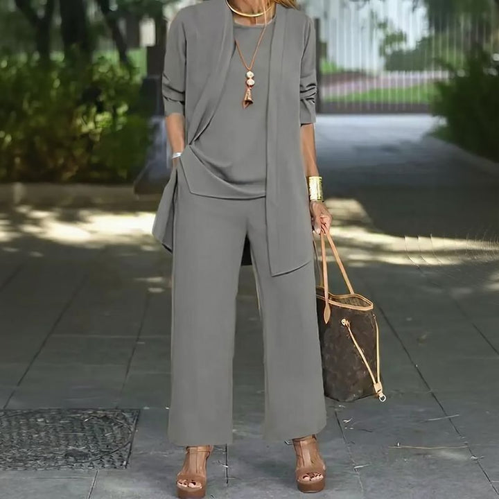 Jade™ Ensemble Minimaliste 3 Pièces avec Pantalon Palazzo et Cardigan Long