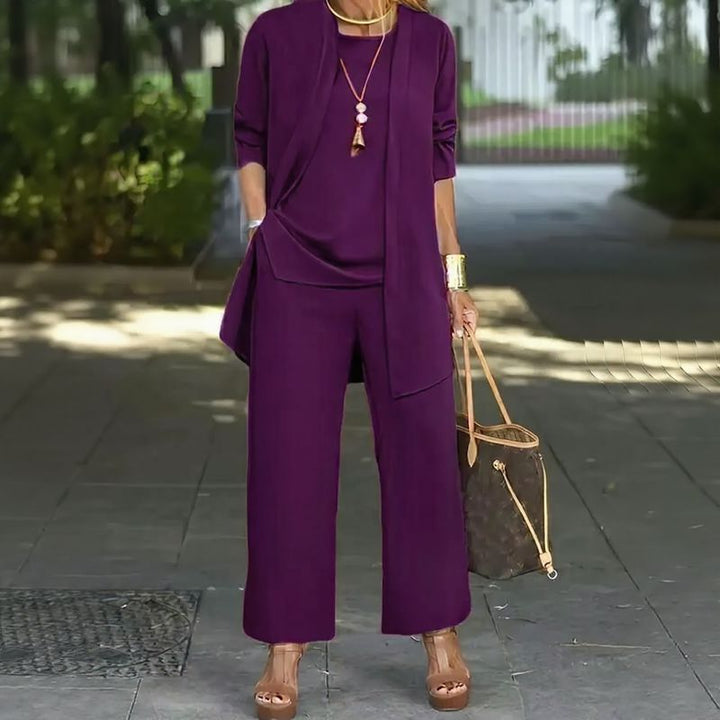 Jade™ Ensemble Minimaliste 3 Pièces avec Pantalon Palazzo et Cardigan Long