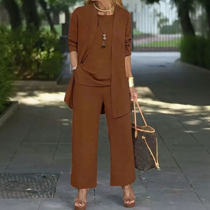Jade™ Ensemble Minimaliste 3 Pièces avec Pantalon Palazzo et Cardigan Long