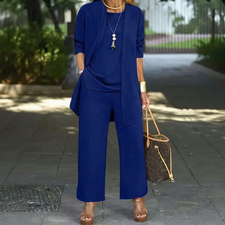 Jade™ Ensemble Minimaliste 3 Pièces avec Pantalon Palazzo et Cardigan Long