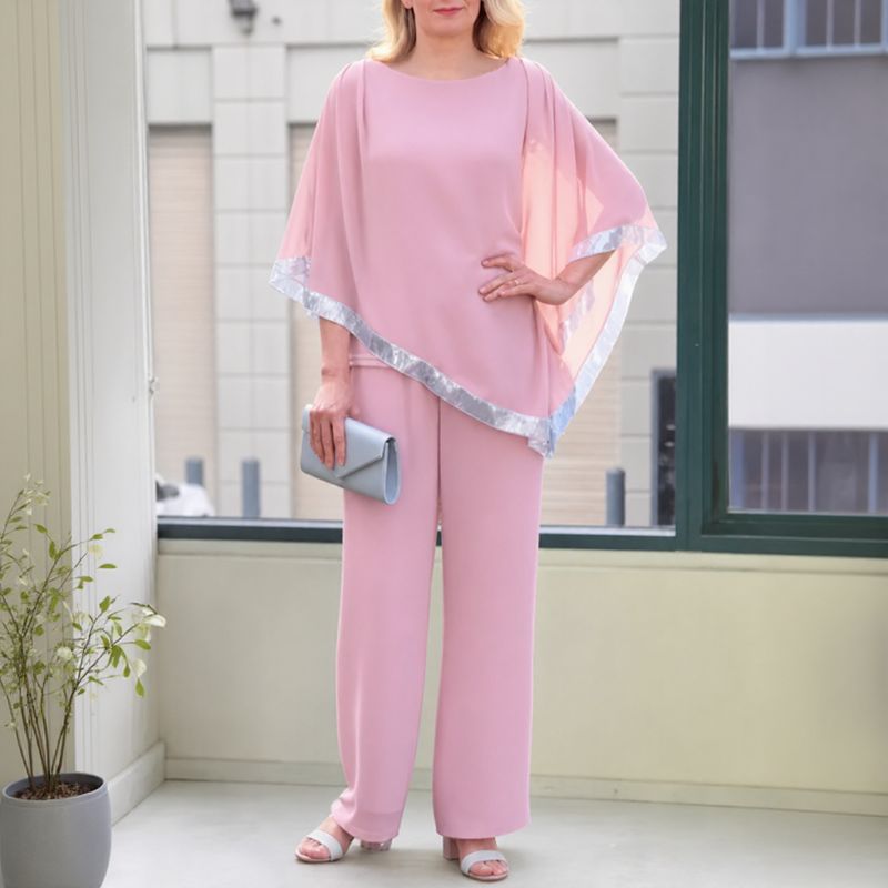 Lola™ Ensemble Blouse Oversize avec Détail Argenté Contrastant et Pantalon Palazzo