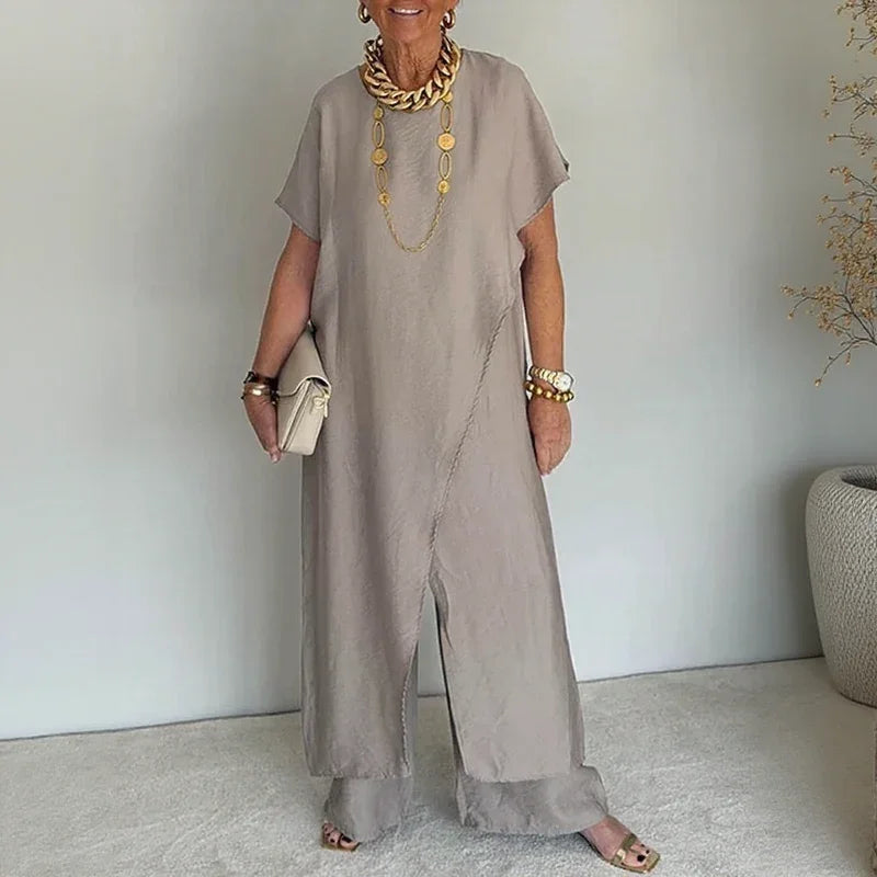 Aurenya™ Ensemble Avec Tunique Asymétrique et Pantalon Flottant