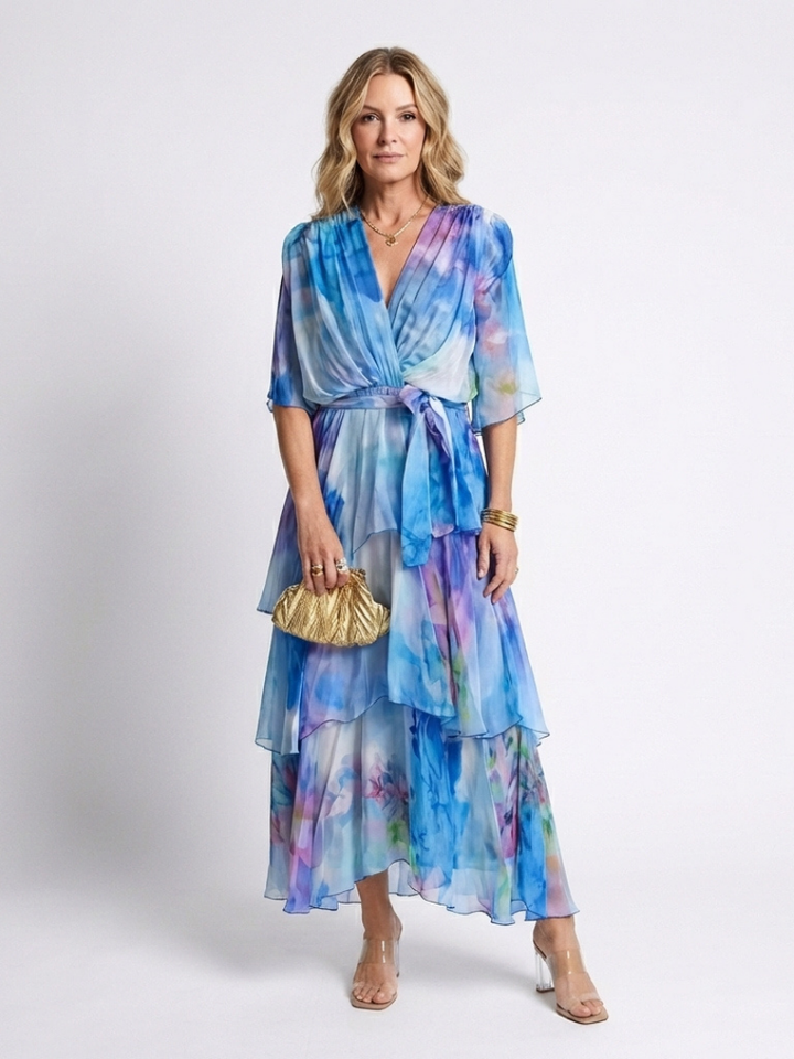 Calista | Robe maxi transparente à décolleté en V avec ceinture nouée