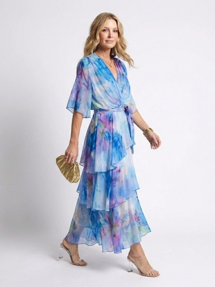 Calista | Robe maxi transparente à décolleté en V avec ceinture nouée