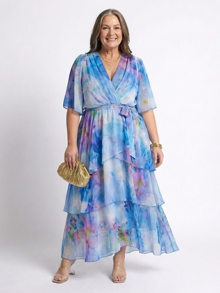 Calista | Robe maxi transparente à décolleté en V avec ceinture nouée
