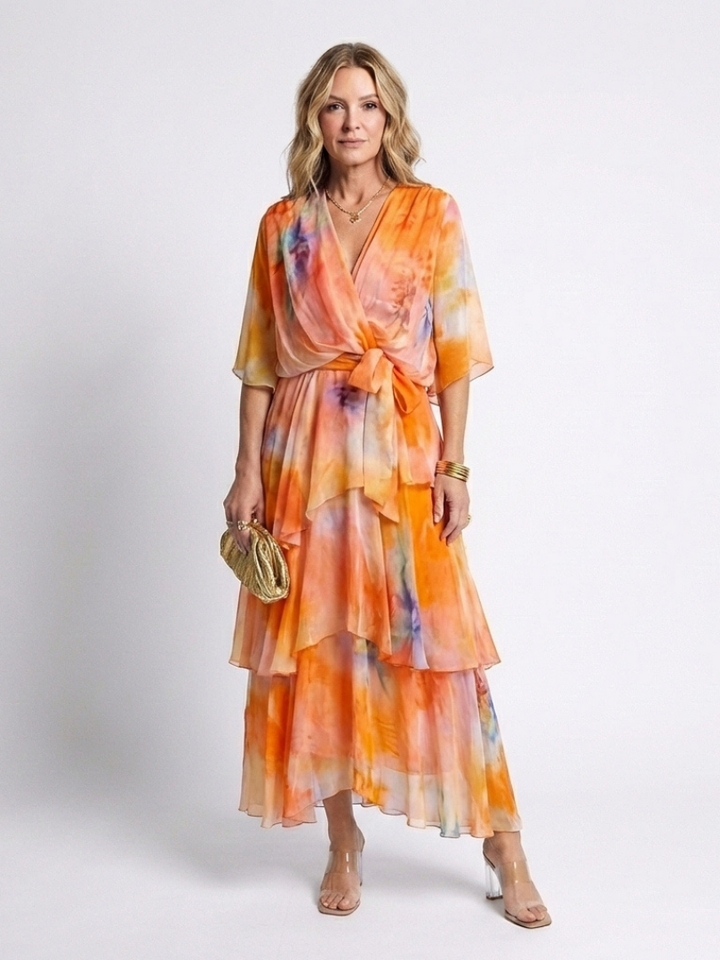 Calista | Robe maxi transparente à décolleté en V avec ceinture nouée