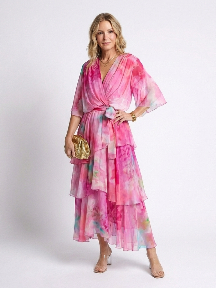 Calista | Robe maxi transparente à décolleté en V avec ceinture nouée