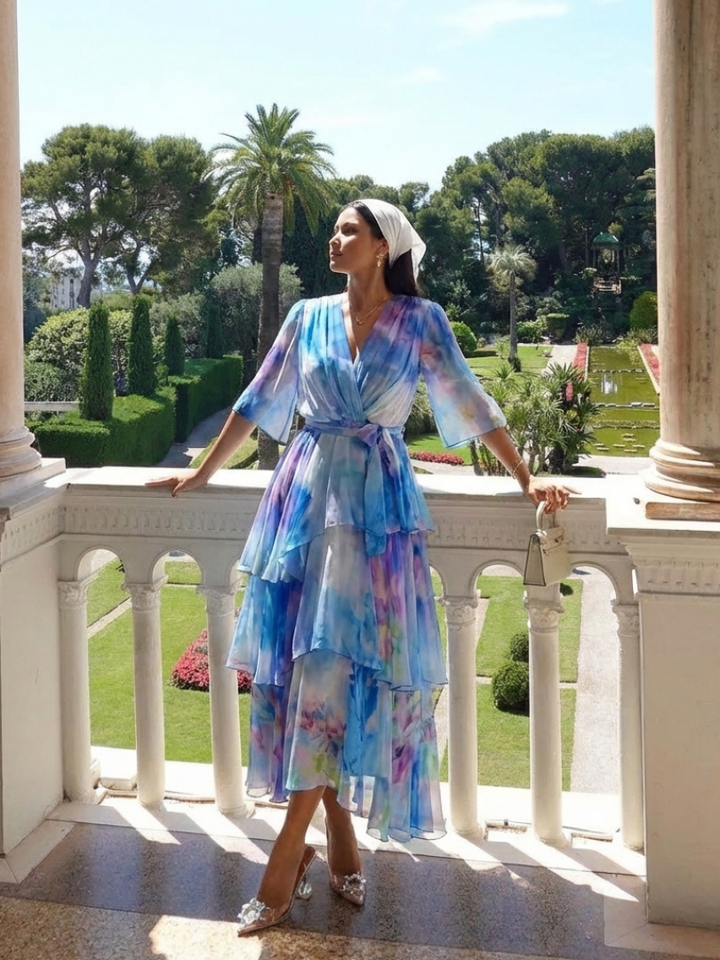 Calista | Robe maxi transparente à décolleté en V avec ceinture nouée