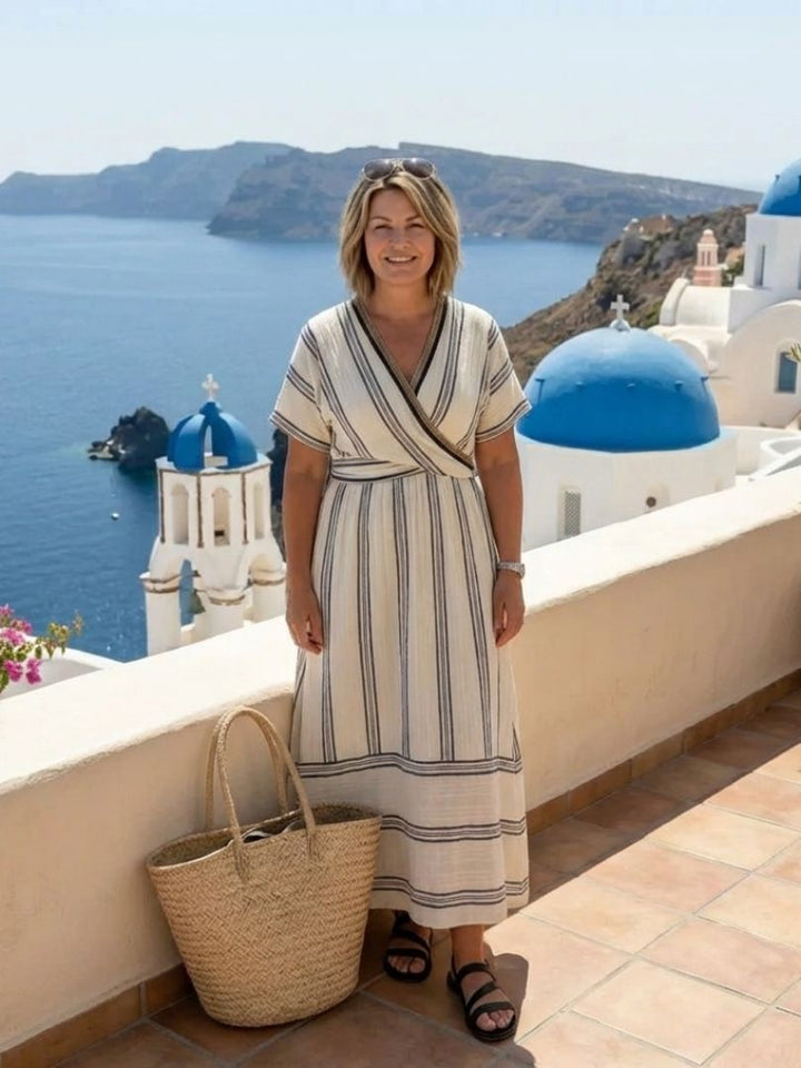 Thalassa | Robe midi portefeuille pour femmes décolleté en V moderne