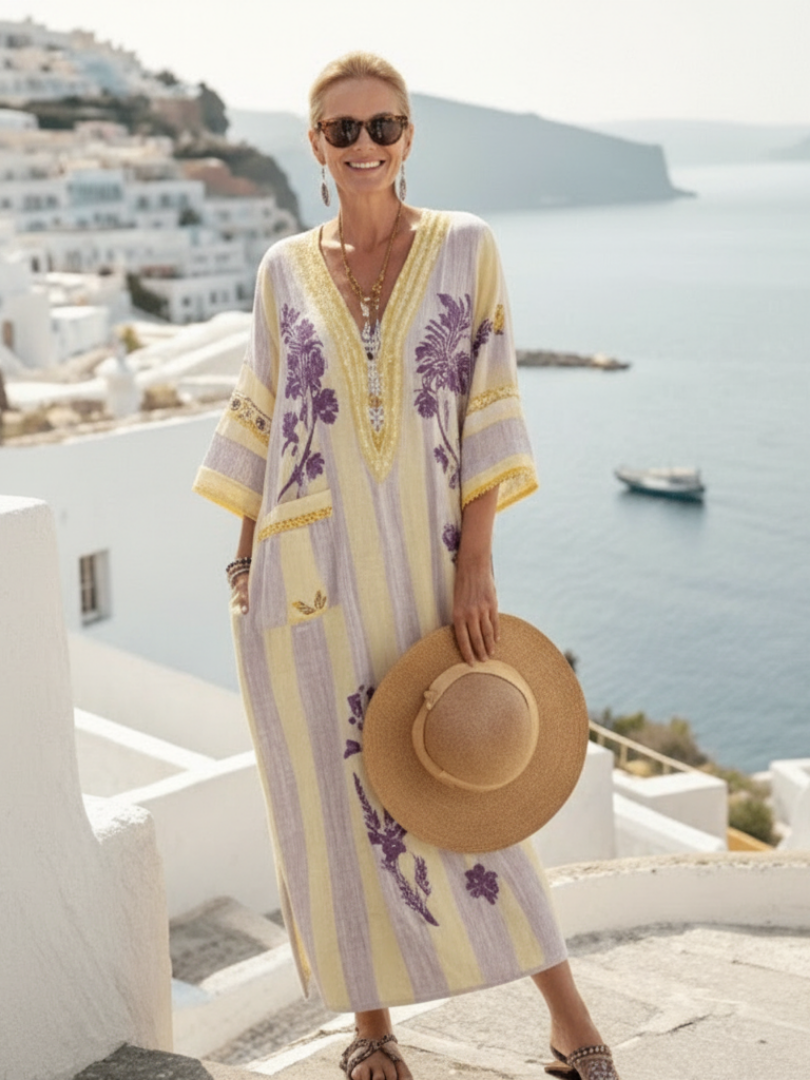 Aurelia | Robe Maxi Femme Florale à Manches Mi-Longues