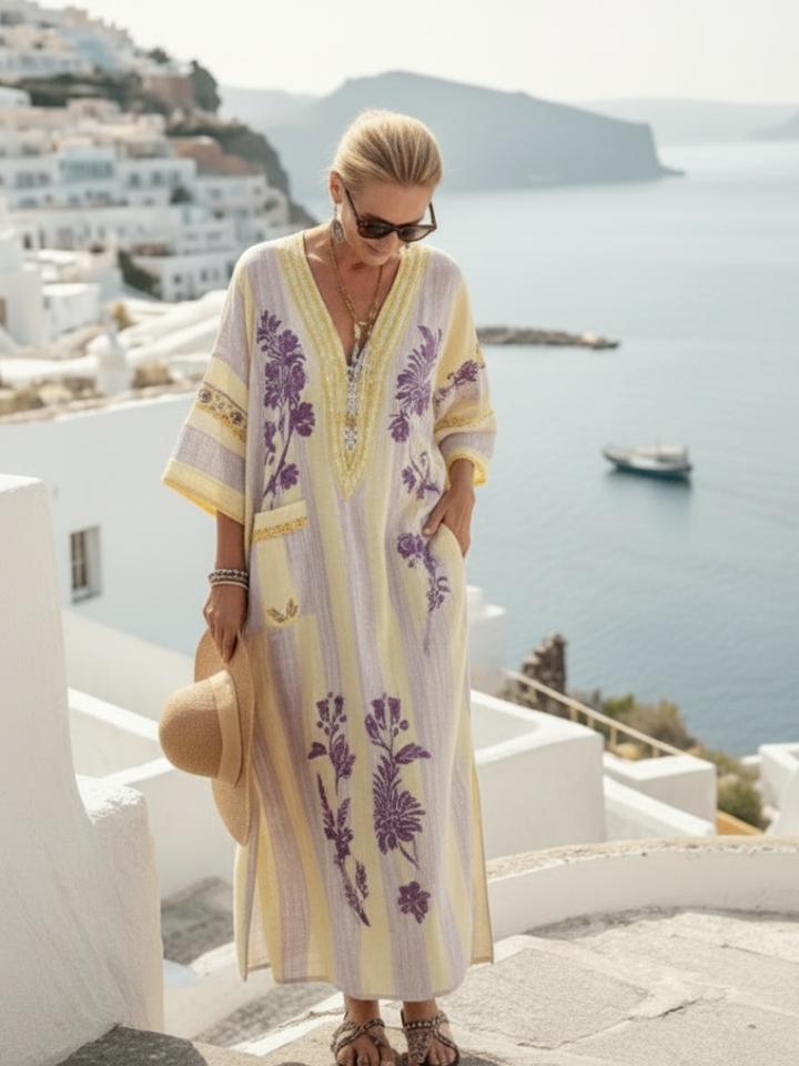 Aurelia | Robe Maxi Femme Florale à Manches Mi-Longues