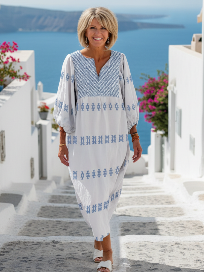Evadne | Robe Maxi Femme Brodée à Manches Longues Féminine