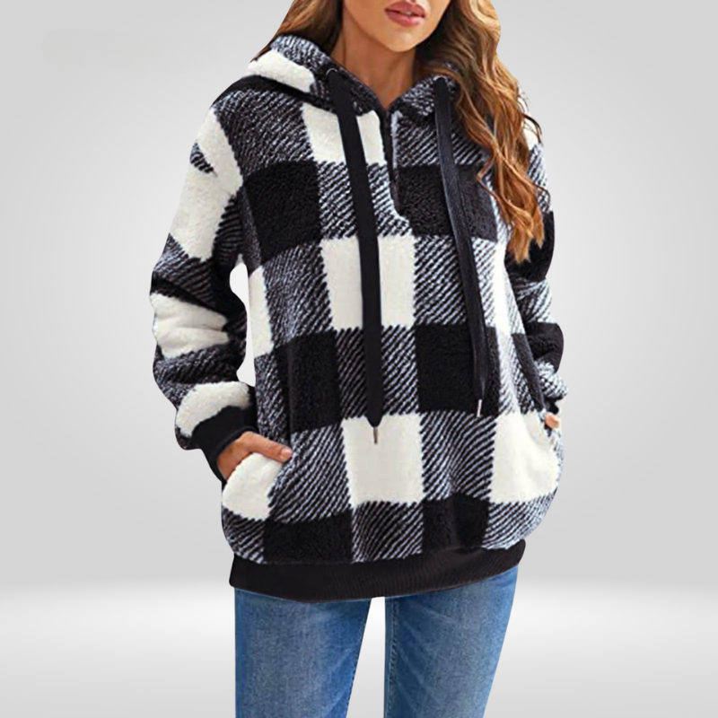 Sweat à Capuche Femme Avec Demi-Zip Et Motif À Carreaux | Tricot