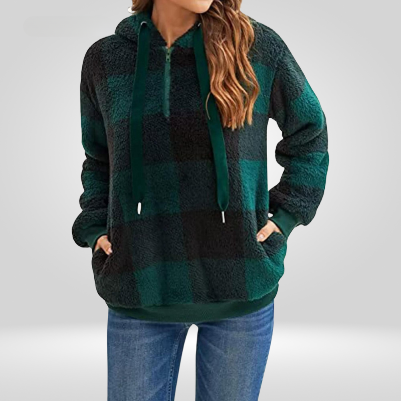 Sweat à Capuche Femme Avec Demi-Zip Et Motif À Carreaux | Tricot