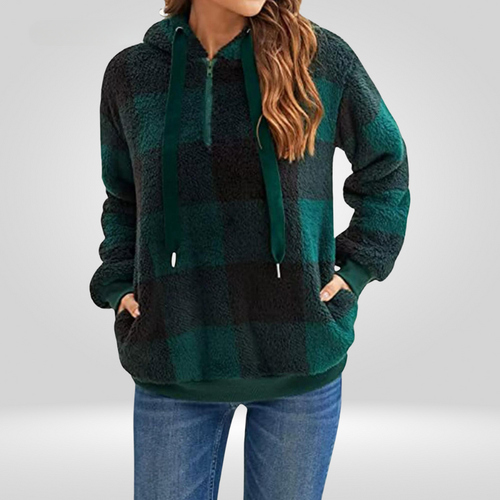 Sweat à Capuche Femme Avec Demi-Zip Et Motif À Carreaux | Tricot