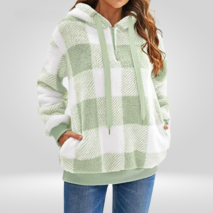 Sweat à Capuche Femme Avec Demi-Zip Et Motif À Carreaux | Tricot