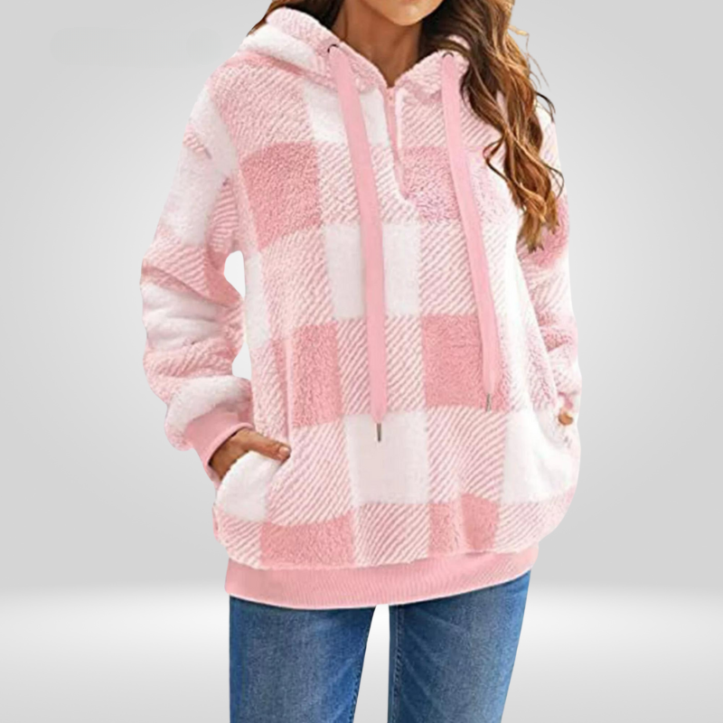 Sweat à Capuche Femme Avec Demi-Zip Et Motif À Carreaux | Tricot