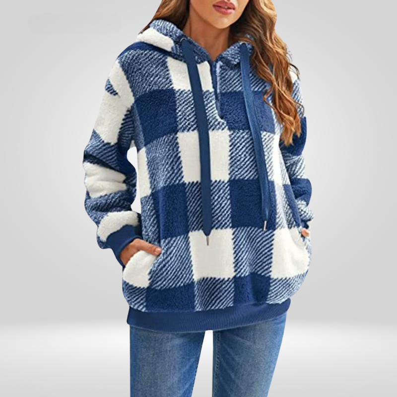Sweat à Capuche Femme Avec Demi-Zip Et Motif À Carreaux | Tricot