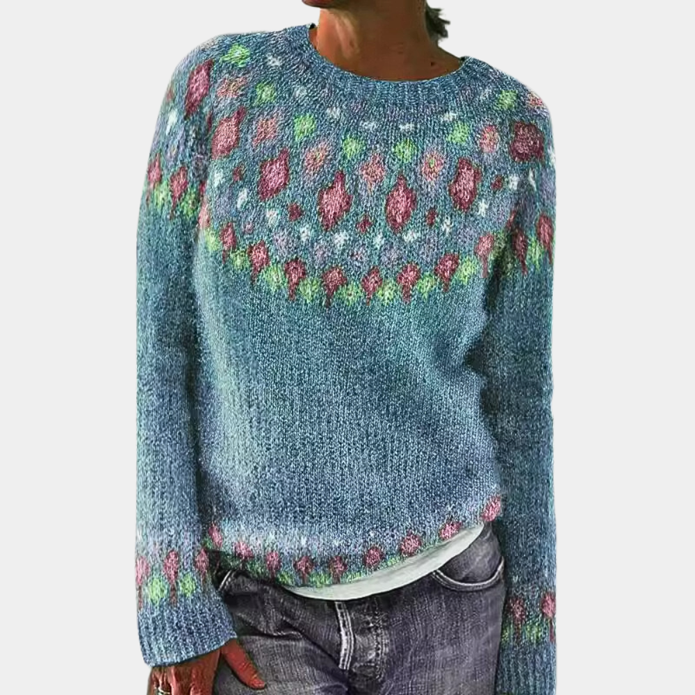 Pull-over en grosse maille norvégien pour femmes | Col roulé avec motif