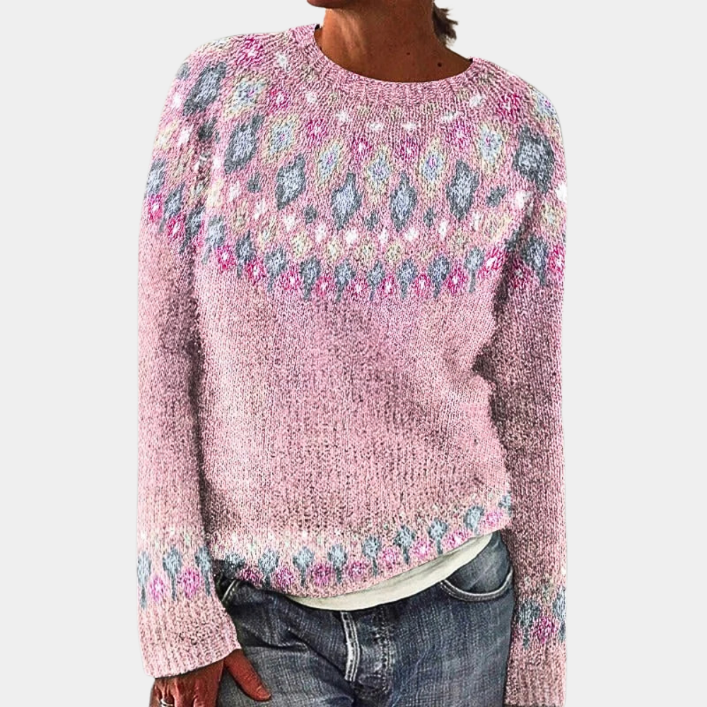 Pull en grosse maille norvégien pour femmes | Col roulé avec motif