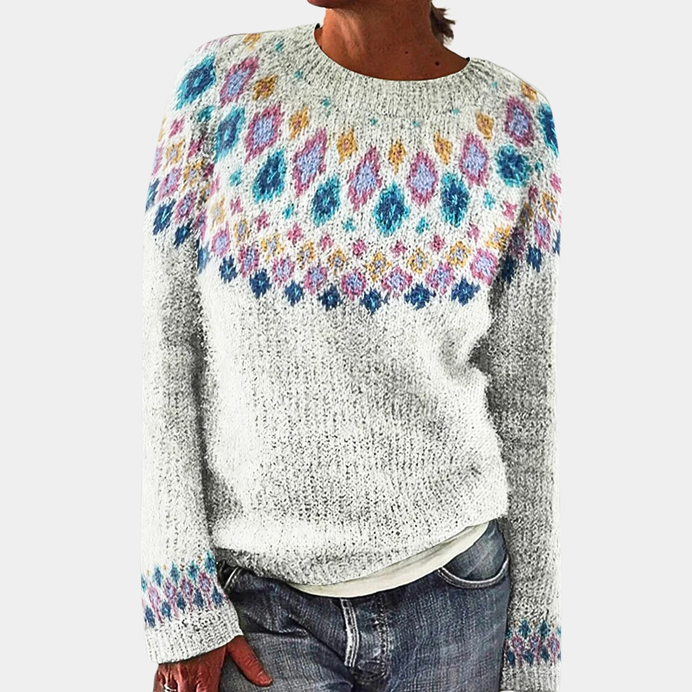 Pull en grosse maille norvégien pour femmes | Col roulé avec motif