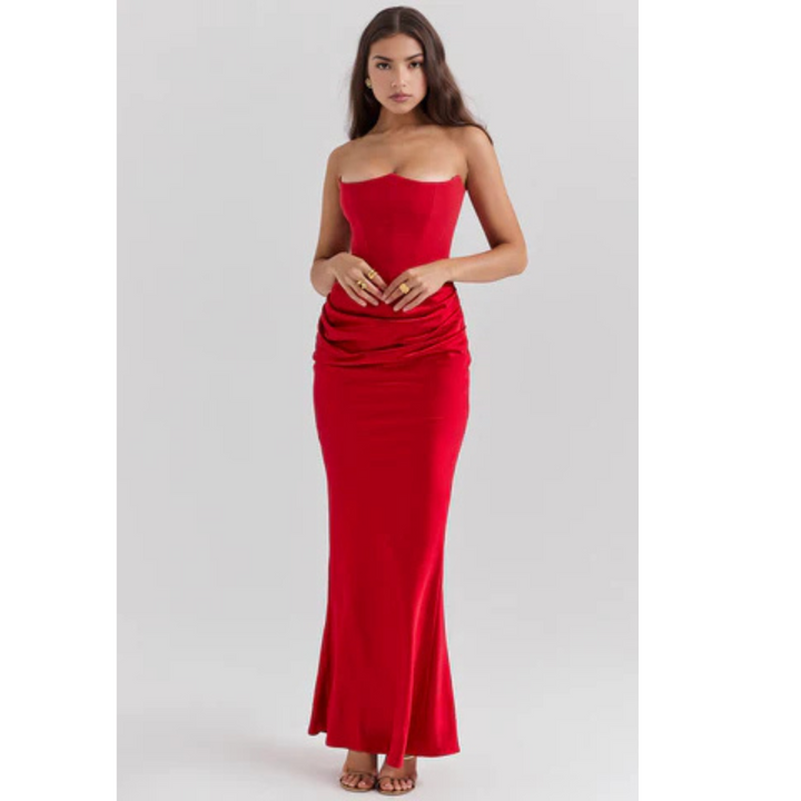 Robe Maxikleid Bodycon Corset Sans Bretelles pour Femmes