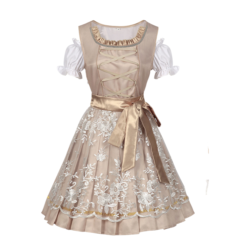 Robe Dirndl Beige Oktoberfest pour Femmes