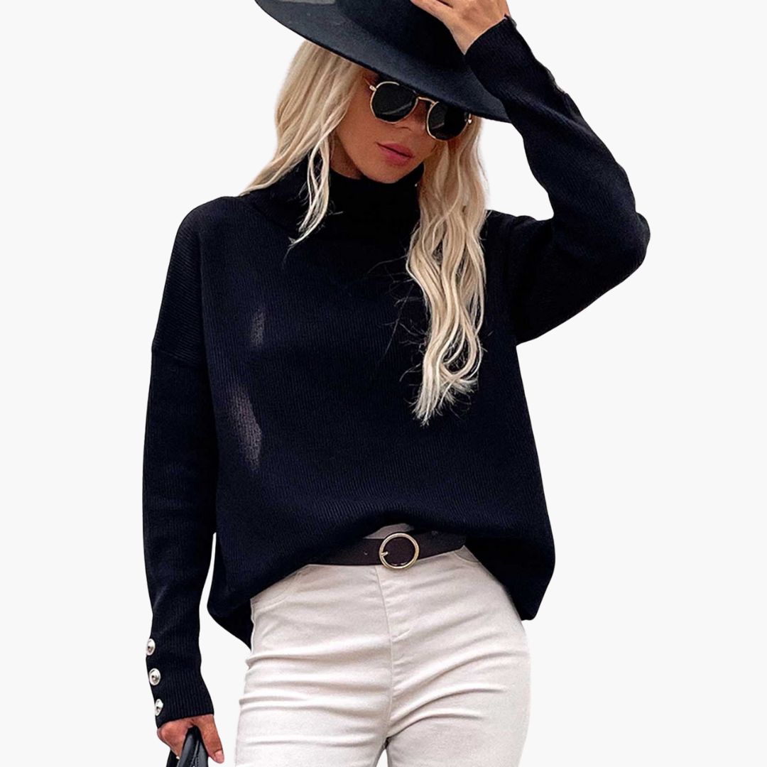Pull pour femmes avec col roulé et poignets à boutons
