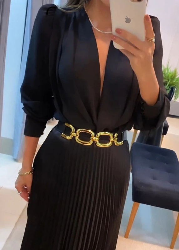 Madilynn – Robe midi plissée avec ceinture