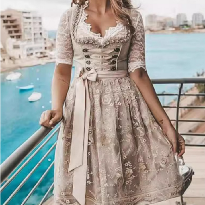 Robe Dirndl Beige Festive pour Femmes Oktoberfest