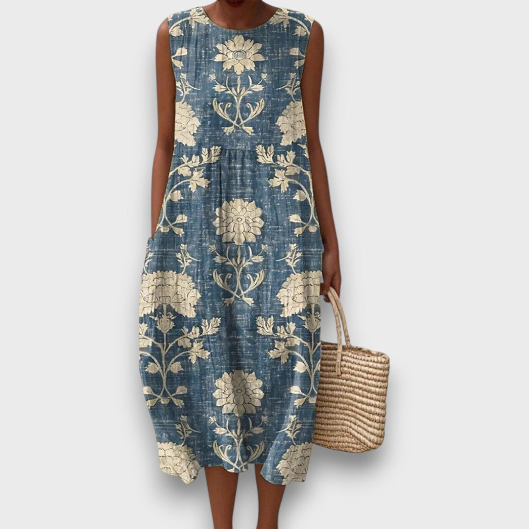 Lorena – Robe midi avec motif floral vintage