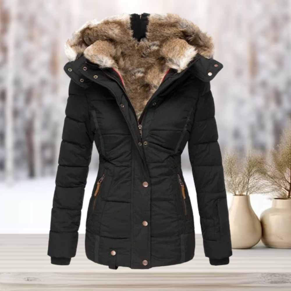 Manteau d'hiver élégant, luxueux et chaud en fourrure synthétique avec capuche pour femmes