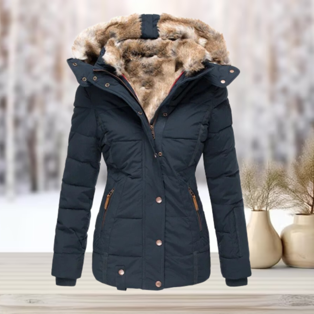 Manteau d'hiver élégant, luxueux et chaud en fourrure synthétique avec capuche pour femmes