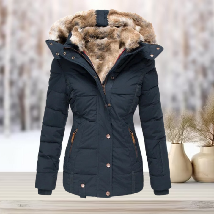 Manteau d'hiver élégant, luxueux et chaud en fourrure synthétique avec capuche pour femmes