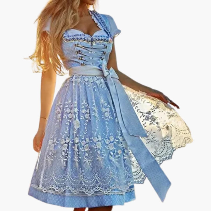 Robe dirndl brodée avec tablier en dentelle pour femmes - Oktoberfest 2025