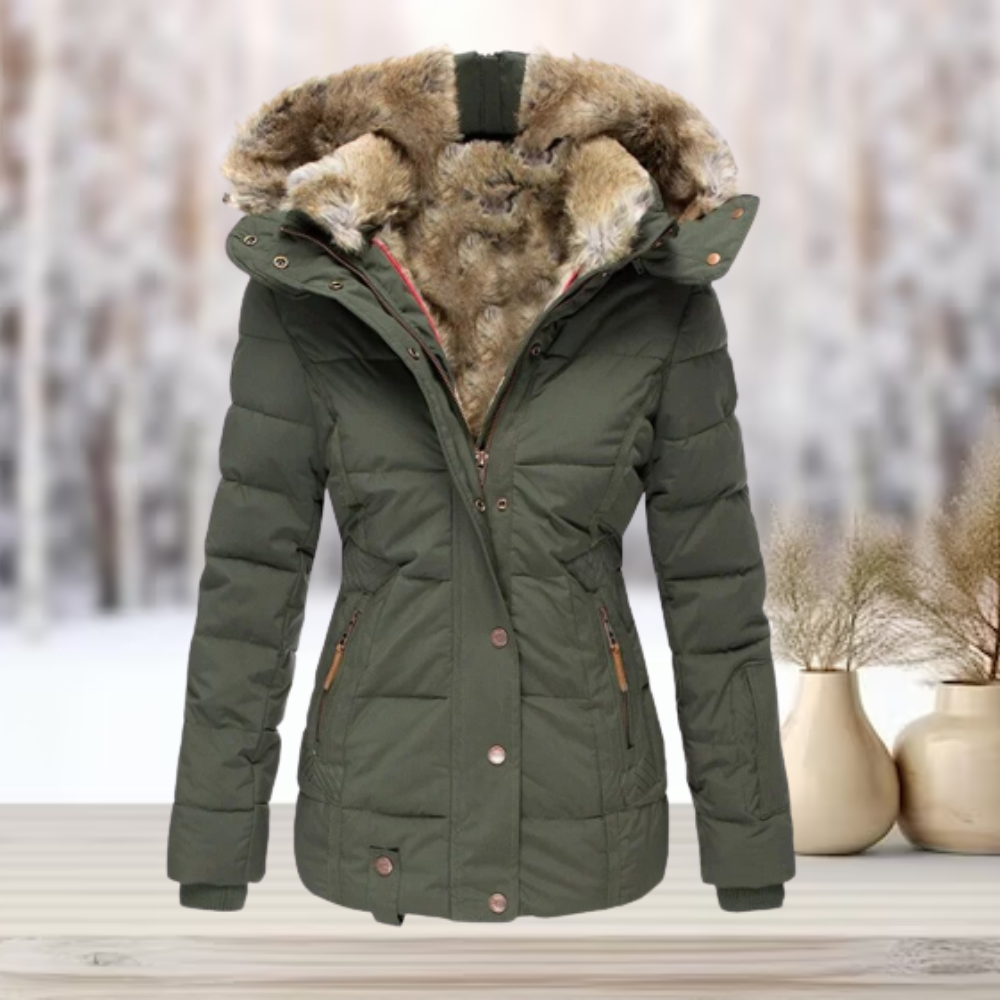 Manteau d'hiver élégant, luxueux et chaud en fourrure synthétique avec capuche pour femmes