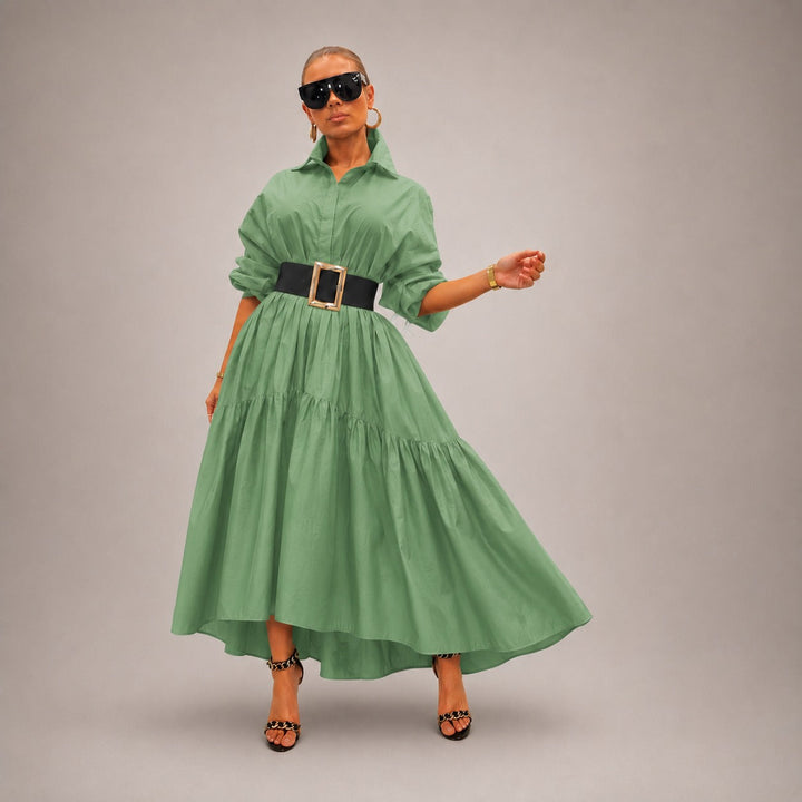 Robe midi Annelie™ avec col chemise, manches amples et coupe fluide