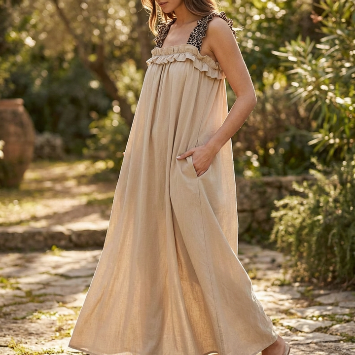 Robe maxi Neapel™ en viscose légère avec bretelles léopard et coupe fluide