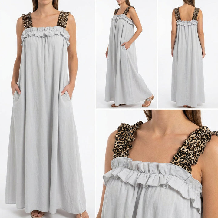 Robe maxi Neapel™ en viscose légère avec bretelles léopard et coupe fluide