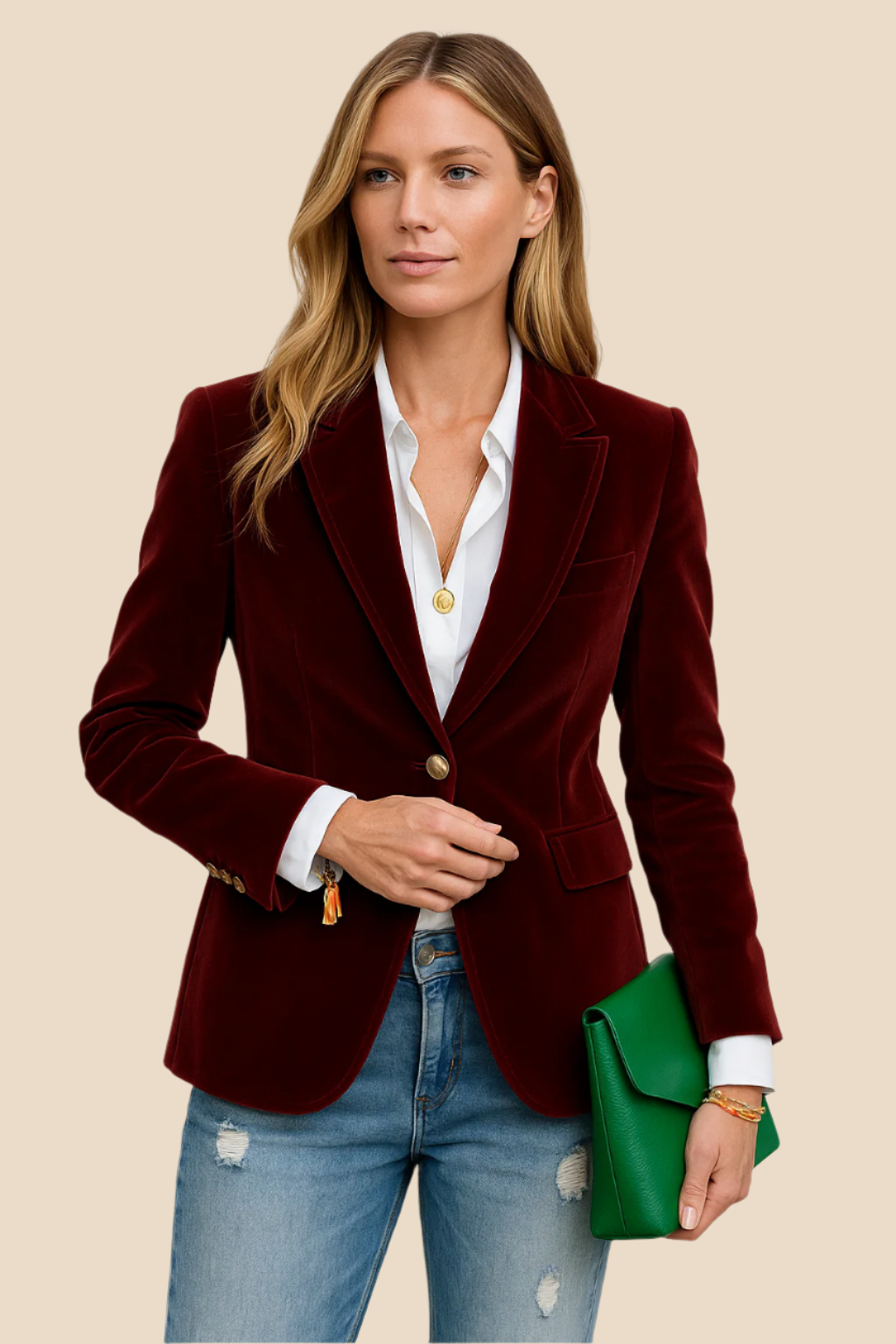 Veste en Velours à Boutons pour Femmes