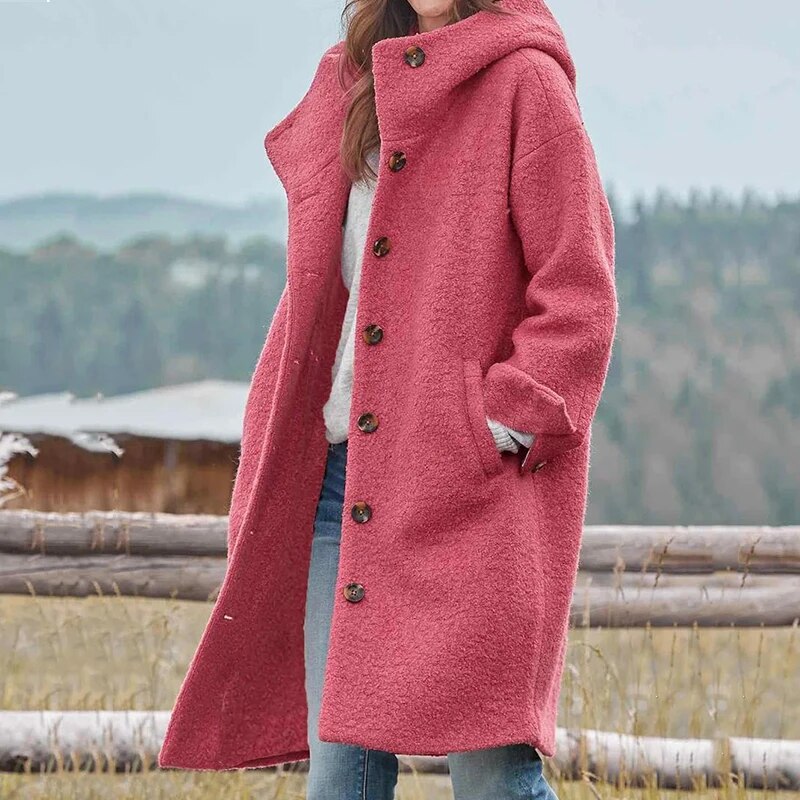 Manteau d'hiver femme long | Manteau d'hiver doublé avec boutons
