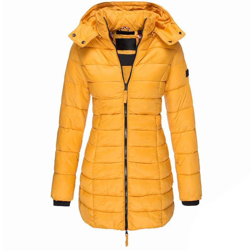 Veste d'hiver Femme Doublée Avec Capuche | Longue Avec Fermeture Éclair et Poches
