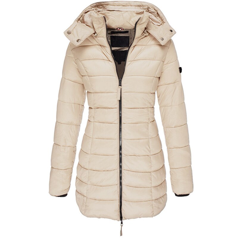 Veste d'hiver Femme Doublée Avec Capuche | Longue Avec Fermeture Éclair et Poches