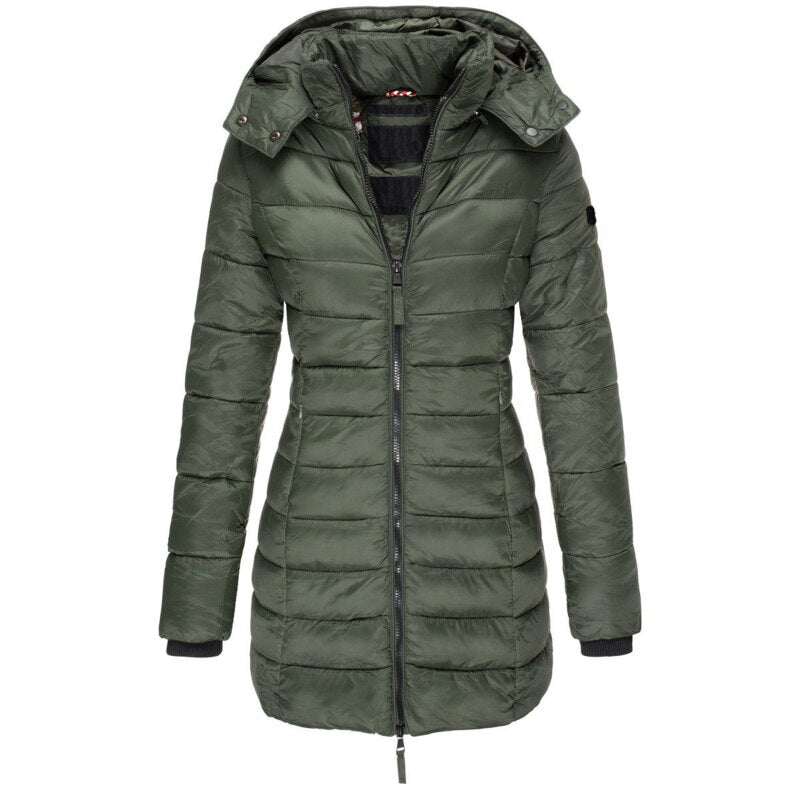 Veste d'hiver Femme Doublée Avec Capuche | Longue Avec Fermeture Éclair et Poches